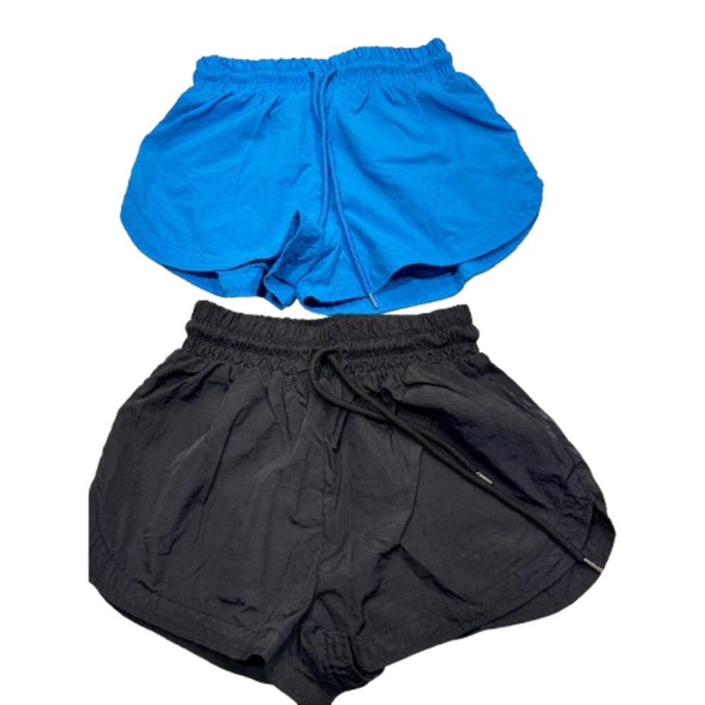 Lot of 2 FOREVER 21 Womens Athletic Running Shorts S Blue Black Nylon Drawstring